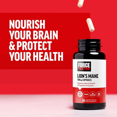 Force Factor Lion’s Mane Supplement Capsules, 60 Vegan Vegetable Capsules for Memory & Focus, Supports Nerve Health