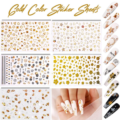 Teenitor 12 Sheets Nail Art Sticker, 3D Self-Adhesive Decoration with 5 Boxes Holographic Glitter Flakes and Nail Art