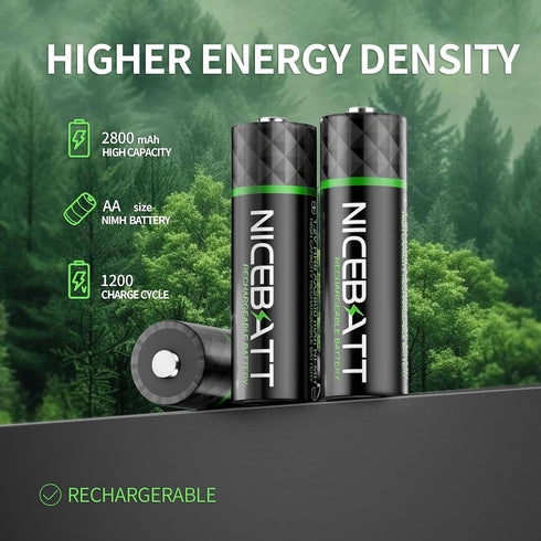 NICEBATT 2800mAh, -12 Count Rechargeable aa Batteries Premium NiMH Double A Battery Low Self Discharge