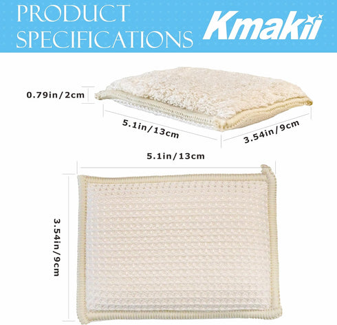 KMAKII Bamboo Kitchen Sponges, Super Absorbent Cleaning Sponges, Pack of 12