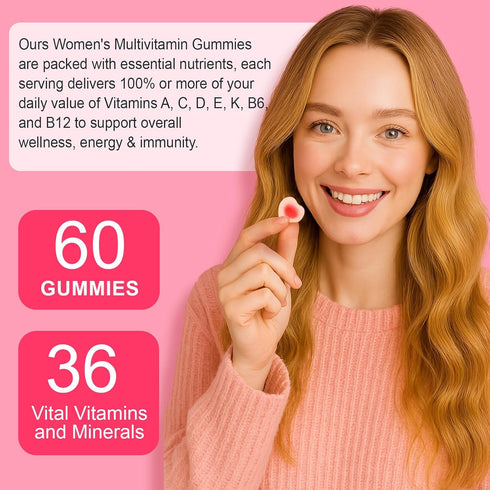Vceeoy Gummies B6, B12, E,100% Sugar,60 Gummies Multivitamin for Women, Womens Multivitamin with Minerals, Biotin +