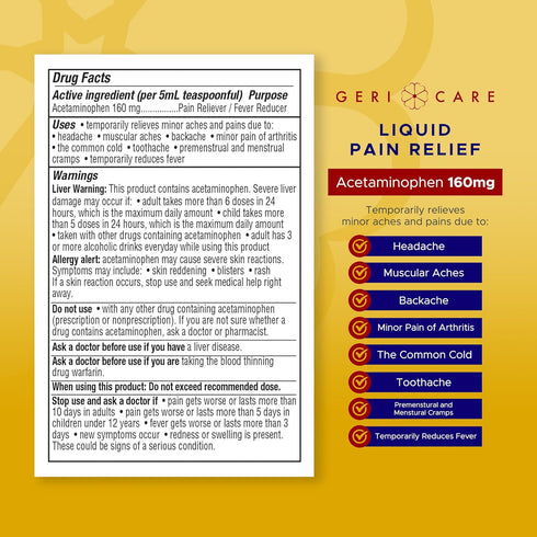 GeriCare Cherry Flavored Acetaminophen Liquid 160 mg, 16 Oz (Pack of 2)