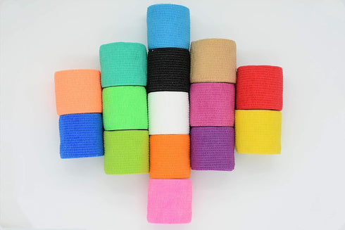 15 Pack Cohesive Wrap, 2 Inches x 5 Yards Self Adherent Vet Tape for Pets, Elastic Bandage Wrap (15 Colors)
