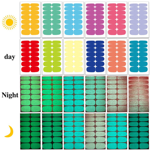 WOKOTO 12 Sheets Luminous Solid Nail Polish Strips with File - Self-Adhesive Glow in Dark Gel Stick On Nails for Women