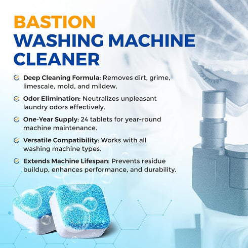 Washing Machine Cleaner Tablets: 24 Pack Powerful Descaler for HE Front Loader & Top Load Washer, Eco-Friendly