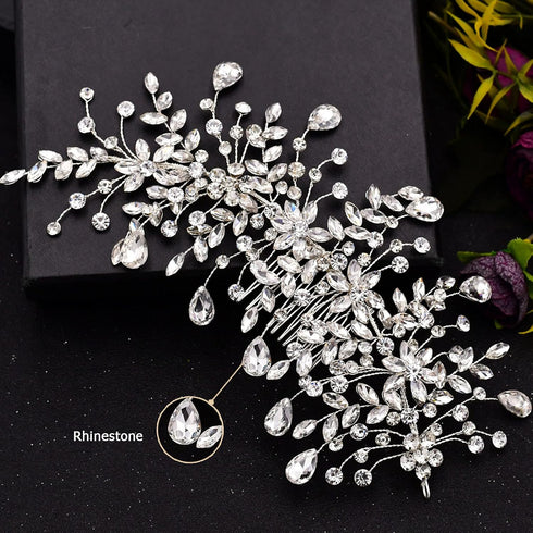 Wedding Headband Bridal Hair Pieces, Silver Rhinestone Hair Side Comb Accessories for Women (Right)