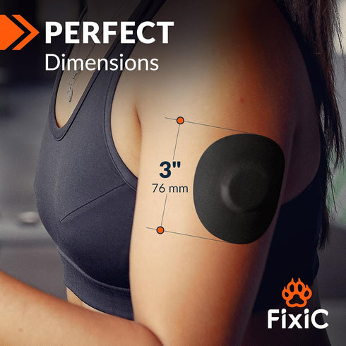 Fixic Freestyle Adhesive Patch 25 PCS - Pre-Cut for Libre 1, 2, 3 & Plus, Enlite, Guardian - Black, Long Fixation