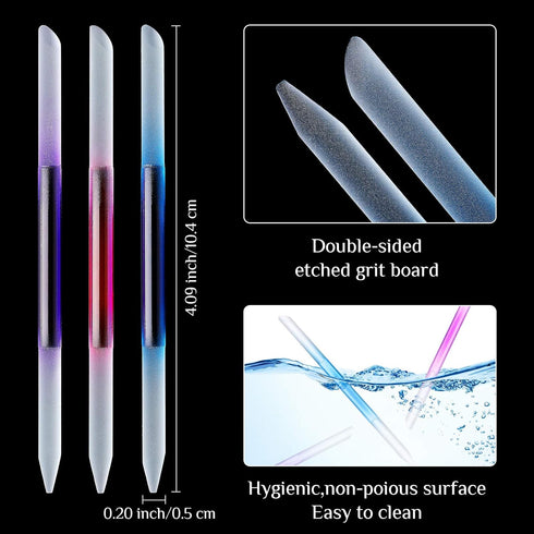 Maitys 6 Pieces Glass Cuticle Pusher Set with Double Sided Crystal Nail Files for Precision Manicure Pedicure (Pink,
