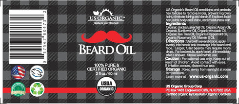 US Organic Beard Oil, 100% Pure, USDA Certified, Amber Glass Bottle with Eye Dropper, 2 Ounce