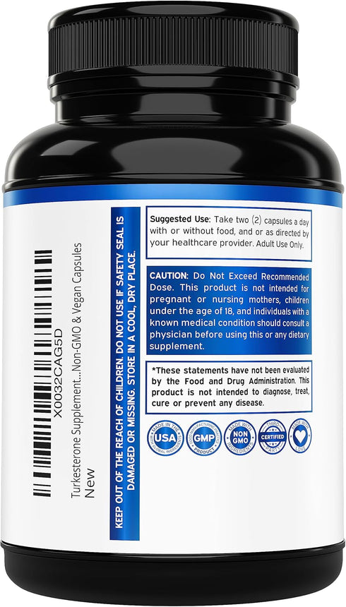 Turkesterone Supplement, 500mg (120 Capsules), Stamina, Drive, Athletic Performance & Muscle Mass, Non-GMO