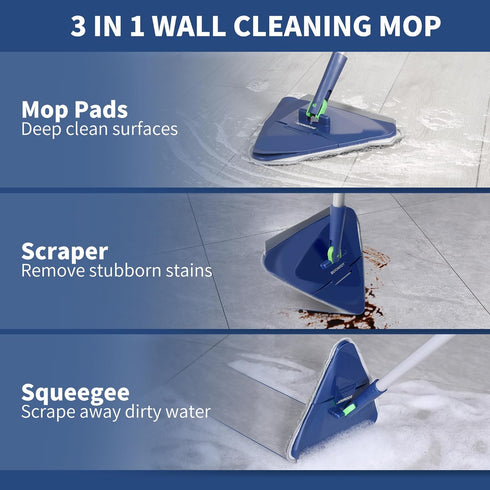BOOMJOY Wall Cleaner Mop with 82” Long Handle, Baseboard Duster with Squeegee, 6 Replacement Pads for Walls, Windows,