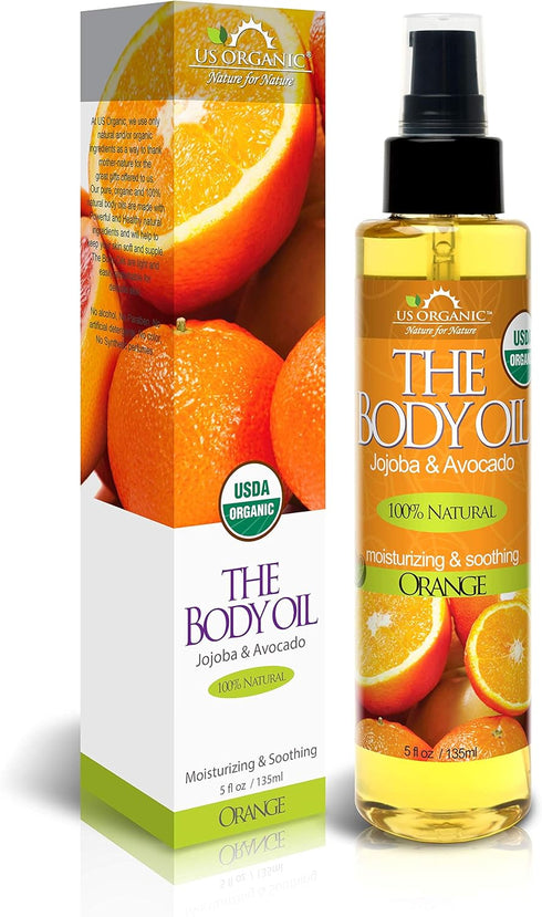 US Organic Body Oil - Fresh Orange Jojoba and Avocado Oil with Vitamin E, USDA Certified Organic, 5 Fl. oz.