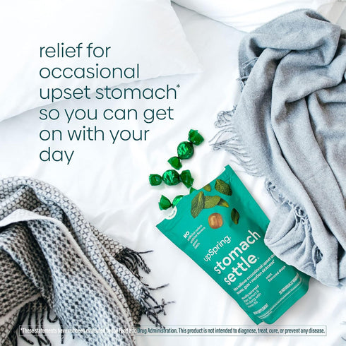 UpSpring Stomach Settle Drops - Occasional Nausea Relief with Ginger, Lemon, Spearmint, B6, Mint Flavor, 28 Ct