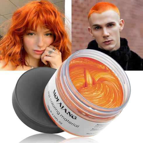 Orange Hair Dye Wax Temporary Color Pomade 4.23 oz, Natural Instant Hair Styling Clay for Halloween, Cosplay, Party