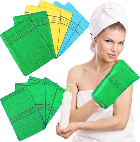 Tatuo 10 Pieces Korean Exfoliating Washcloth Mitt, Double Sided Scrub Mitt Cloth Gloves for Remove Dead Skin Japanese