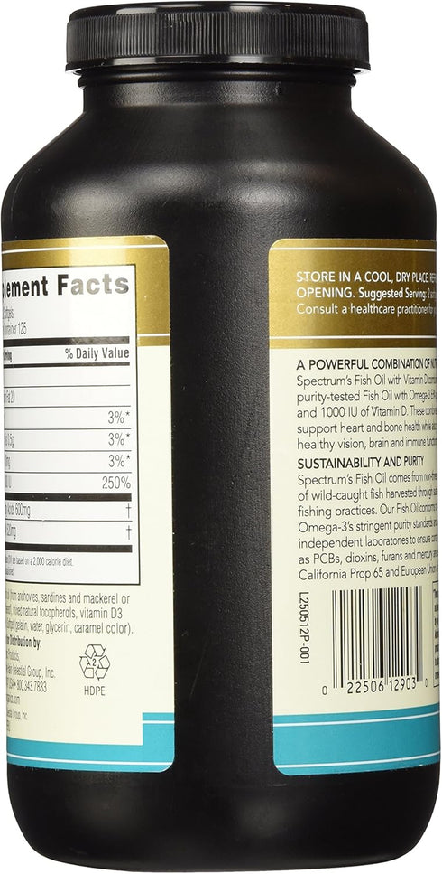 Spectrum Essentials Softgels, Fish Oil with Vitamin D, 1000 mg, 250 Count