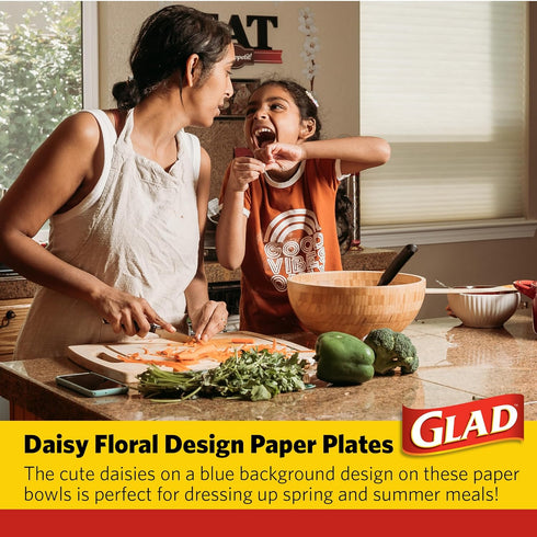 Glad Everyday Disposable Paper Bowls, 12 oz, 50 Count with Lovely Daisies Design, Cut-Resistant & Microwavable