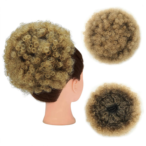 THEMIS HAIR Afro Puff Drawstring Ponytail for Black Women, Short Kinky Curly Hairpieces with Clips in Color T1B/27#
