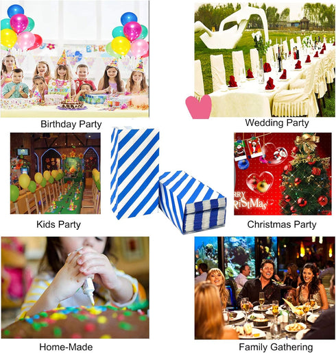 Blue Striped Mini Paper Bags, 50 CT Party Favor Bags for Kids Birthday Supplies (3.5×2.3×7 in)