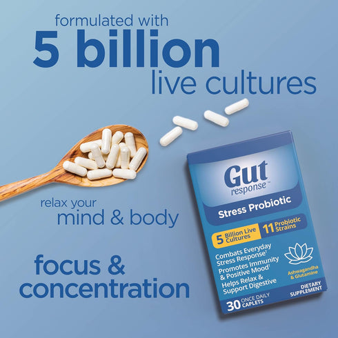 Stress Probiotic for Men & Women, Boosts Immune System, Promotes Calmness, Non-GMO, Gluten Free, 30 Caplets