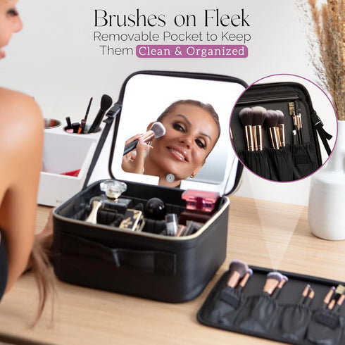 Travel Makeup Bag with LED Mirror, Water-Resistant Customizable Makeup Case with 10x Magnifier Mirror Included