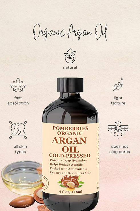 Pure Moroccan Organic Argan Oil - Anti-Aging Face Oil, Argan Oil for Hair Care, Massage, 4 Fl Oz