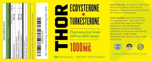 Turkesterone + Ecdysterone Anabolic Supplement - 120 Caps (2 Months) - 1000mg, 98%-95% Purity, ISO 17025 Certified