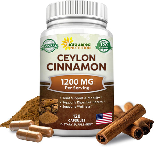 Natural Ceylon Cinnamon 1200mg, 120 Capsules, True Cinnamon Extract Supplement for Heart Health