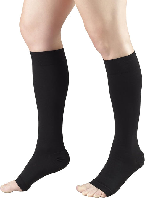Truform 20-30 mmHg Compression Stockings, Knee High, Open Toe, Black, X-Large