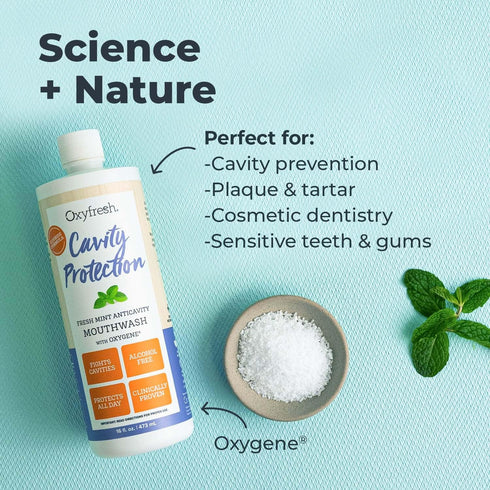 Oxyfresh Cavity Protection Fluoride Mouthwash, Anticavity for Sensitive Teeth, Non-Staining, Alcohol Free, 16 oz.