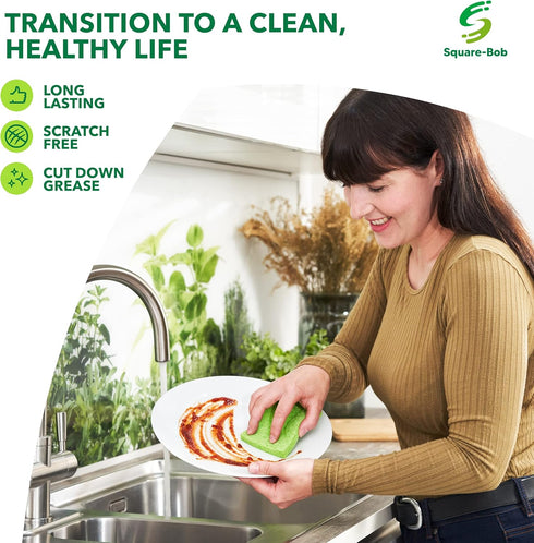 6 PCs Compressed Sponges, Non-Scratch Kitchen Sponges for Dishes Cleaning, Biodegradable Quick Drying Cellulose