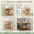 2-Tier Bamboo Corner Shower Stool with Storage Shelf, Waterproof Shower Foot Rest for Shaving Legs, Small Bathroom