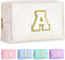 Initial Makeup Bag (White A) - Personalized Zippered PU Leather Waterproof Cosmetic Pouch for Women