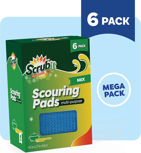 SCRUBIT Multi-Purpose Scouring Pad, Non-Scratch Cleaning Sponges for Kitchen, Bathroom, 6 Pack Dish Sponge