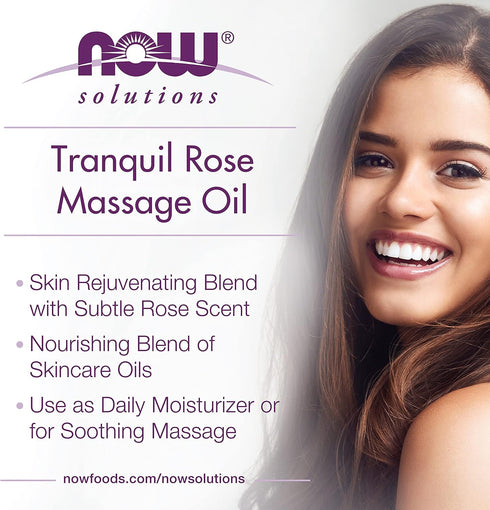 NOW Foods Solutions Tranquil Rose Massage Oil, Body Moisturizer for Dry Sensitive Skin, 8-Ounce