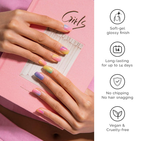 NAILOG Semi Cured Gel Nail Strips for Spring (20 Extra Long Polish Stickers/Wraps) ¦ Glossy & Long Lasting Soft Gel