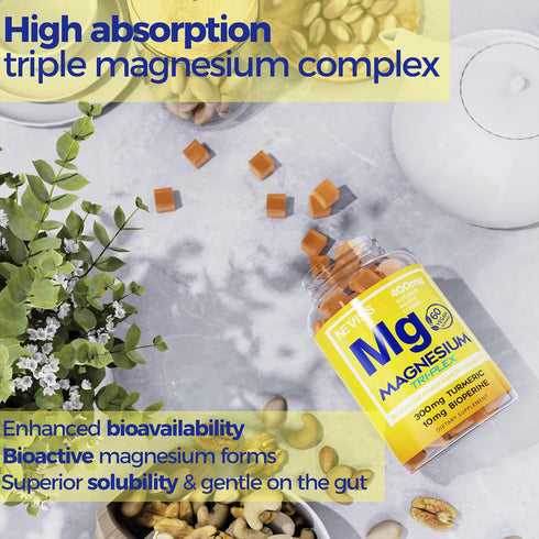 Magnesium Gummies with Turmeric - 60 Counts, 300mg Magnesium Complex for Calm & Muscle Cramps