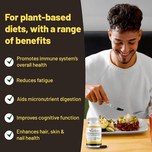 Vegan Vitality Multivitamins & Minerals for Women and Men, 180 Vegan Tablets with High Strength B12, D3 & K2