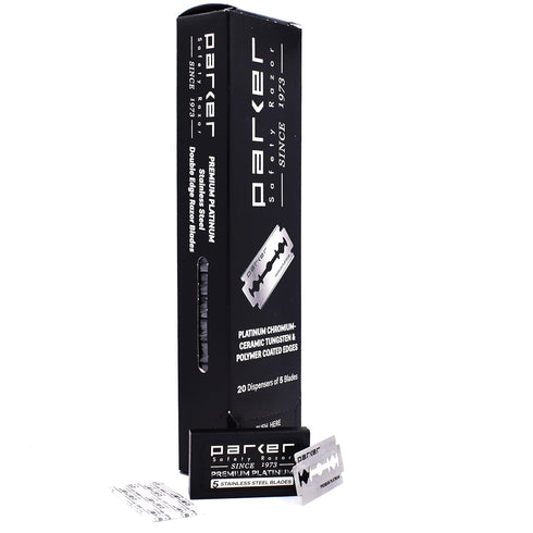 Parker 100-Count Double Edge Safety Razor Blades, Premium Platinum-Tungsten-Chromium Coated Stainless Steel for Smooth