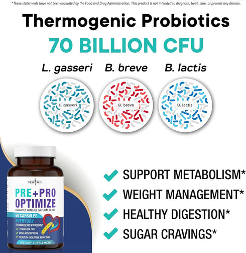 NEW AGE Pro Optimize Probiotics for Women, Menopause, Digestive Health, Relief for Bloating, Hot Flashes (60 Pack)