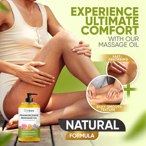 Frankincense Massage Oil - 100% Pure & Natural - 8 FL OZ for Soreness, Stiffness, Stretch Marks, Scars