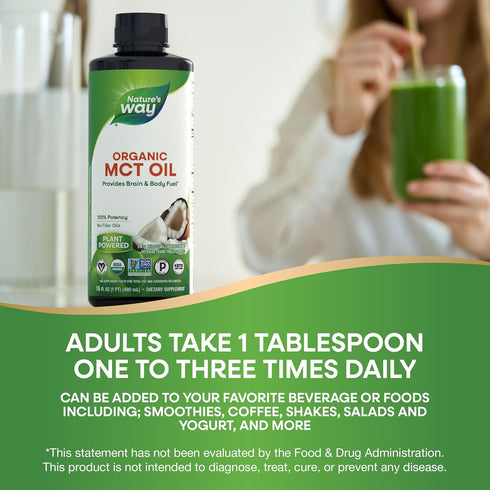 Nature's Way Organic MCT Oil, 16 Fl Oz, Brain and Body Fuel from Coconuts