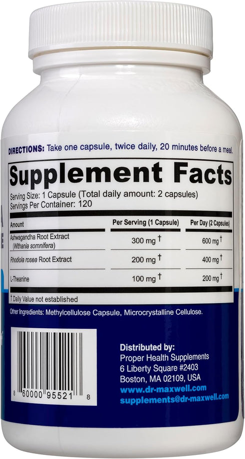 Cortisol Manager Supplement, Supports Relaxation, Mood & Sleep, Ashwagandha Rhodiola Adaptogens, 120 Capsules