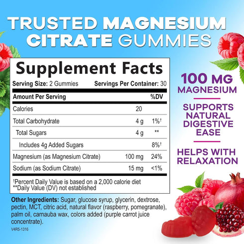 Magnesium Gummies Supplement, High Absorption Magnesium Citrate for Adults & Kids, 60 Gummies for Health Support