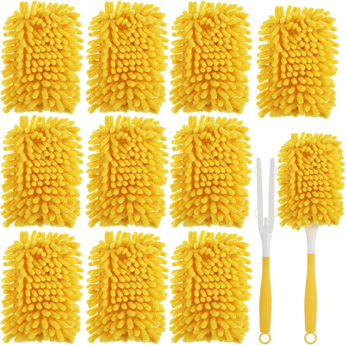 THNIOI 12 Set 2 Pcs Chenille Dust Mop Replacement Pads with Handles, Washable Reusable Mop Cloths, Microfiber Cleaning