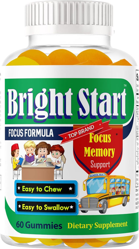 BrightStart Brain Focus Vitamins for Kids & Teens, Omega 3 Supplement, Focus Booster Nootropic Support, 60 Gummy