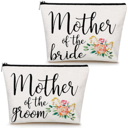 Weewooday 2 Pack Mother of the Groom and Bride Gifts Makeup Bags Floral Canvas Cosmetic Travel Toiletry Bag