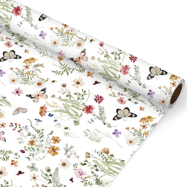JarThenaAMCS Wildflower Wrapping Paper Mini Roll, 17 Inch x 32.8Ft Watercolor Floral Gift Wrap for DIY Craft