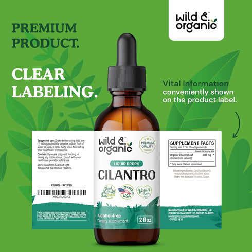 Cilantro Tincture - 2 oz Detox Cleanse with Organic Cilantro, Vegan, Alcohol-Free Drops