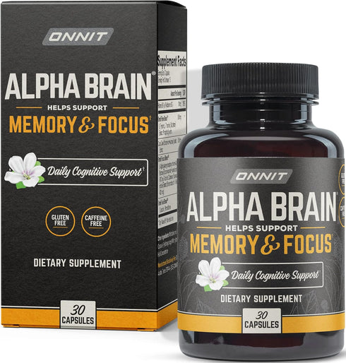 ONNIT Alpha Brain Premium Nootropic Brain Supplement, 30 Count - Caffeine-Free Focus Capsules for Memory & Concentration